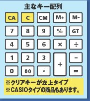 主なキー配列（※クリアキーが左上タイプ　※CASIOタイプの商品もあります。）